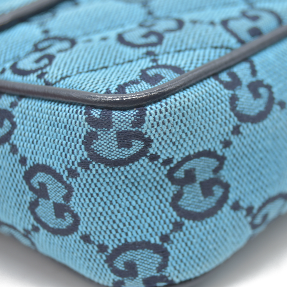Gucci  Monogram Multicolor Matelasse Diagonal Super Mini GG Marmont Shoulder Bag Light Blue