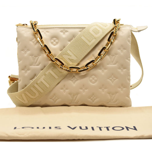 LOUIS VUITTON Lambskin Embossed Monogram Coussin PM Cream