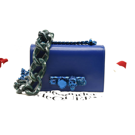 NEW Alexander McQueen Calfskin Mini Jeweled Knuckle Satchel Royal Blue