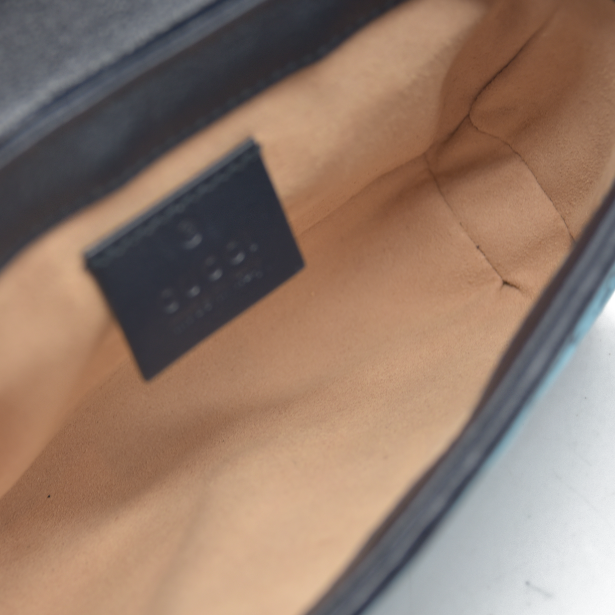 Gucci  Monogram Multicolor Matelasse Diagonal Super Mini GG Marmont Shoulder Bag Light Blue