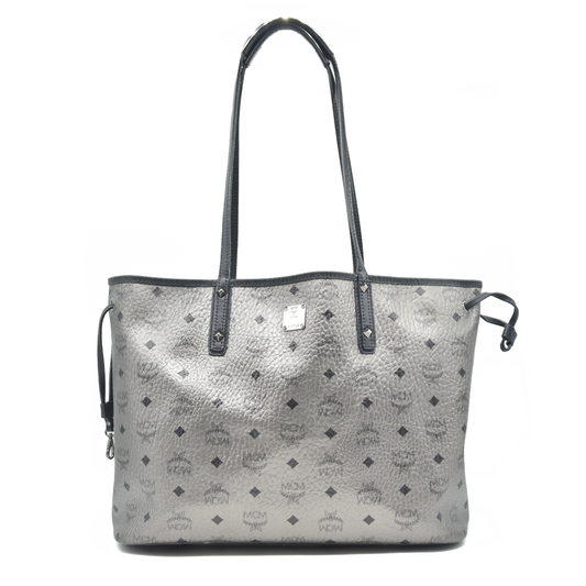 $770 MCM Tote Silver Metallic Liz Reversible Tote