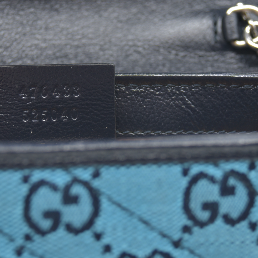 Gucci  Monogram Multicolor Matelasse Diagonal Super Mini GG Marmont Shoulder Bag Light Blue