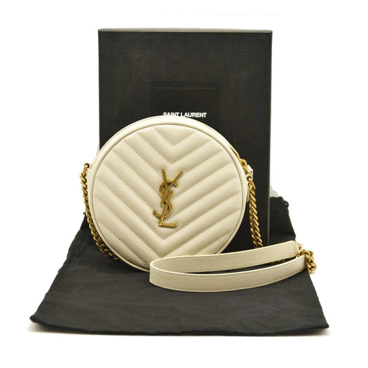 Saint Laurent  Grain De Poudre Matelasse Chevron Quilted Round Vinyle Camera Bag Crema Soft