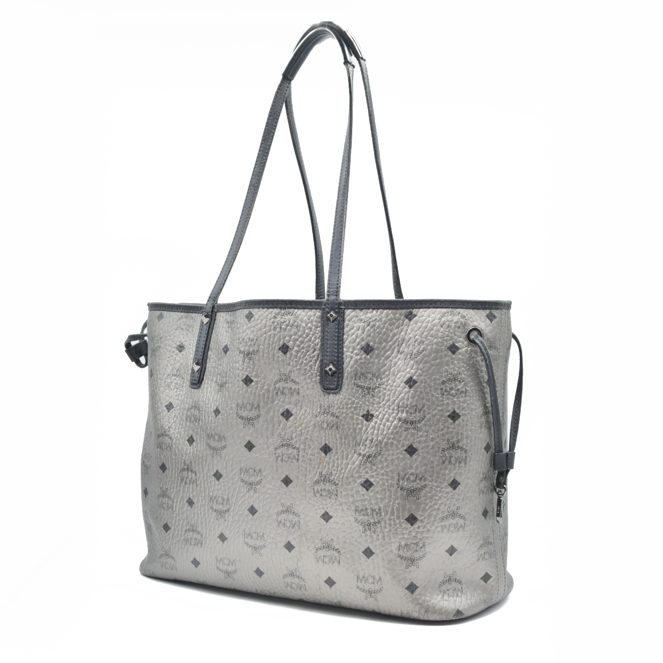 $770 MCM Tote Silver Metallic Liz Reversible Tote