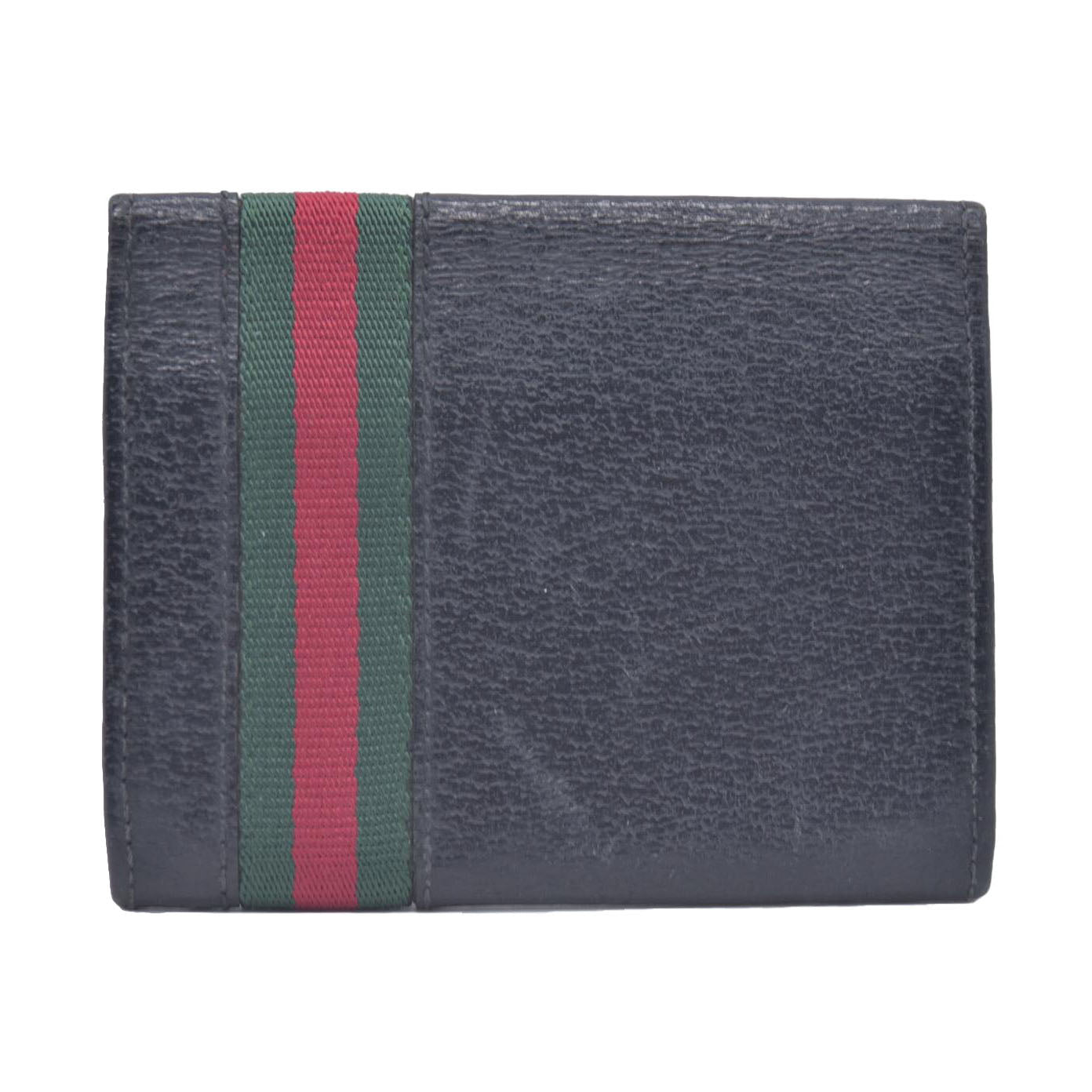 $490 Gucci Textured Calfskin Web Trifold Wallet Black CONSIGNMENT