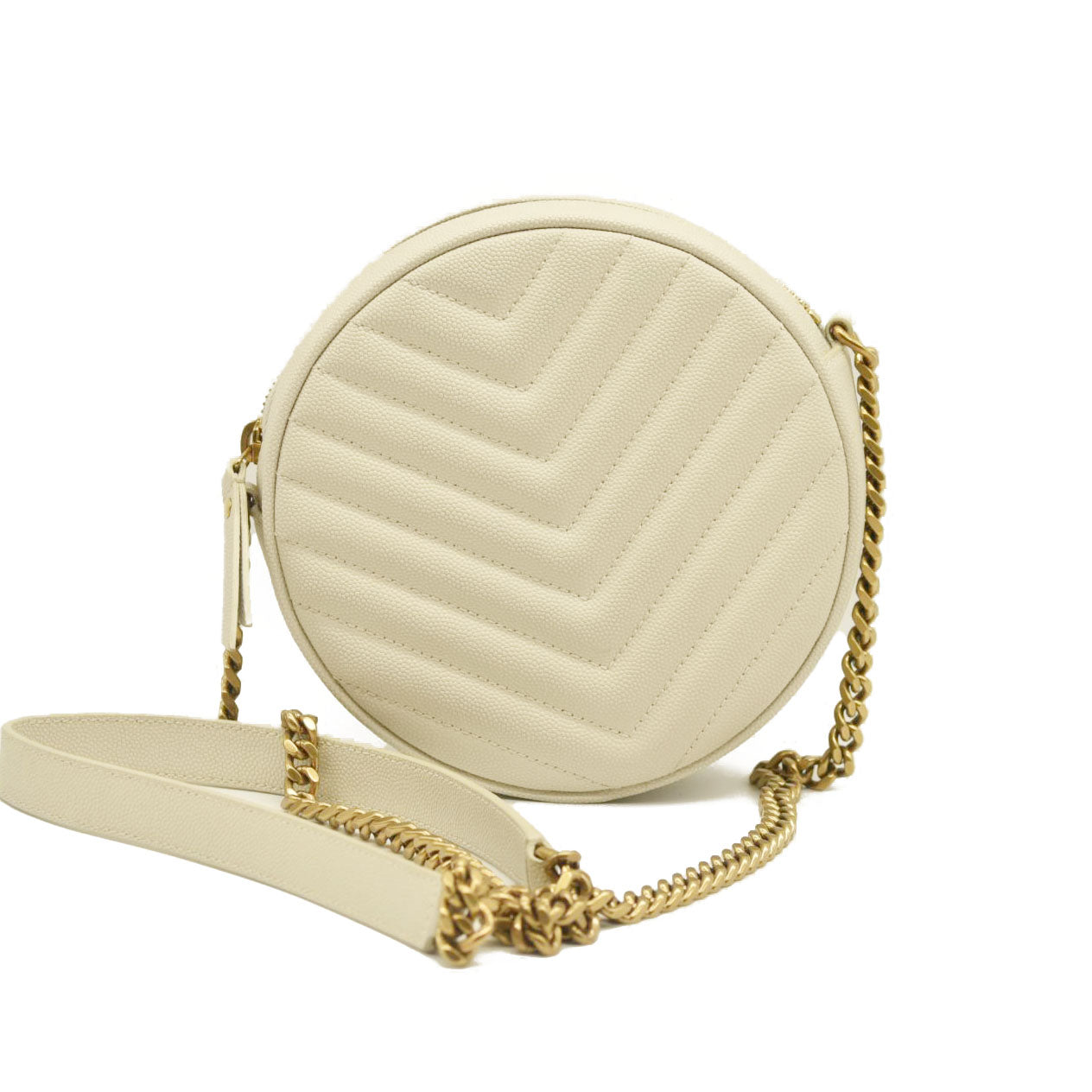 Saint Laurent  Grain De Poudre Matelasse Chevron Quilted Round Vinyle Camera Bag Crema Soft