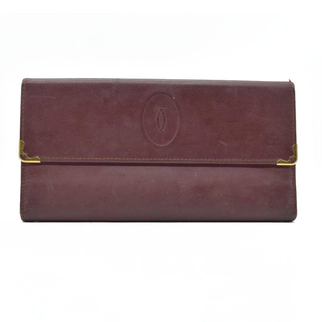 $800 Must de Cartier Leather Long Trifold Wallet Bordeaux
