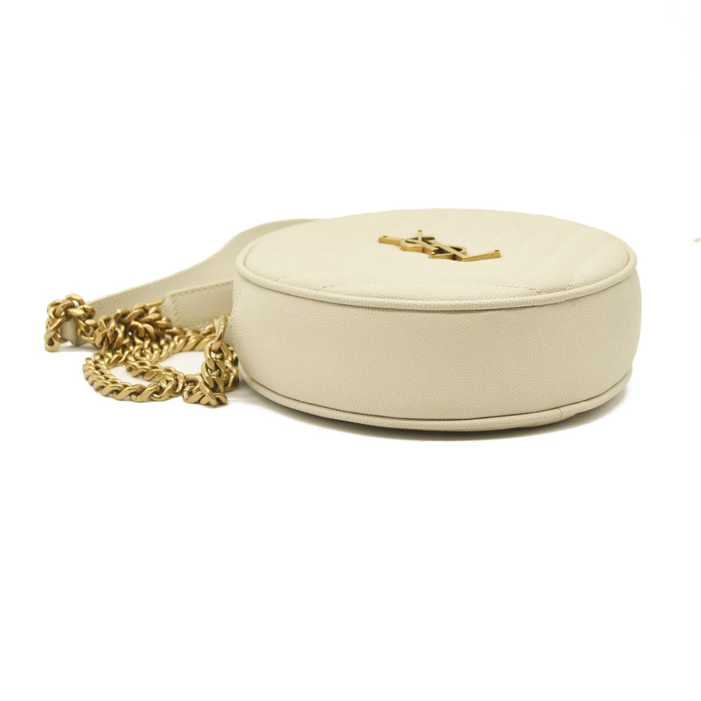 Saint Laurent  Grain De Poudre Matelasse Chevron Quilted Round Vinyle Camera Bag Crema Soft