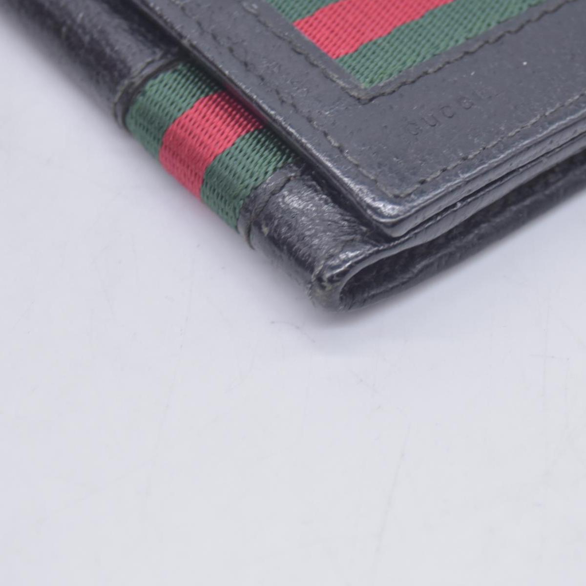 $490 Gucci Textured Calfskin Web Trifold Wallet Black CONSIGNMENT