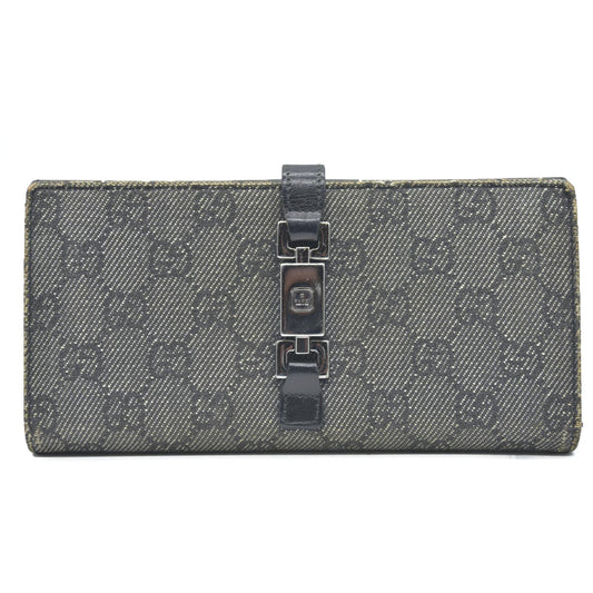 AUCTION $440 Gucci  Denim Calfskin Monogram Blake Continental Wallet Black