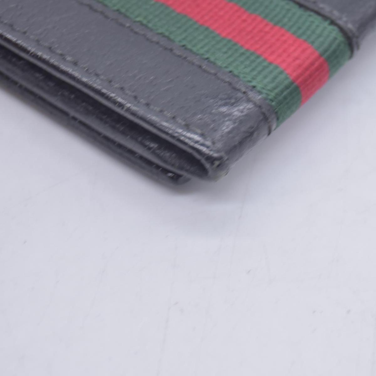 $490 Gucci Textured Calfskin Web Trifold Wallet Black CONSIGNMENT