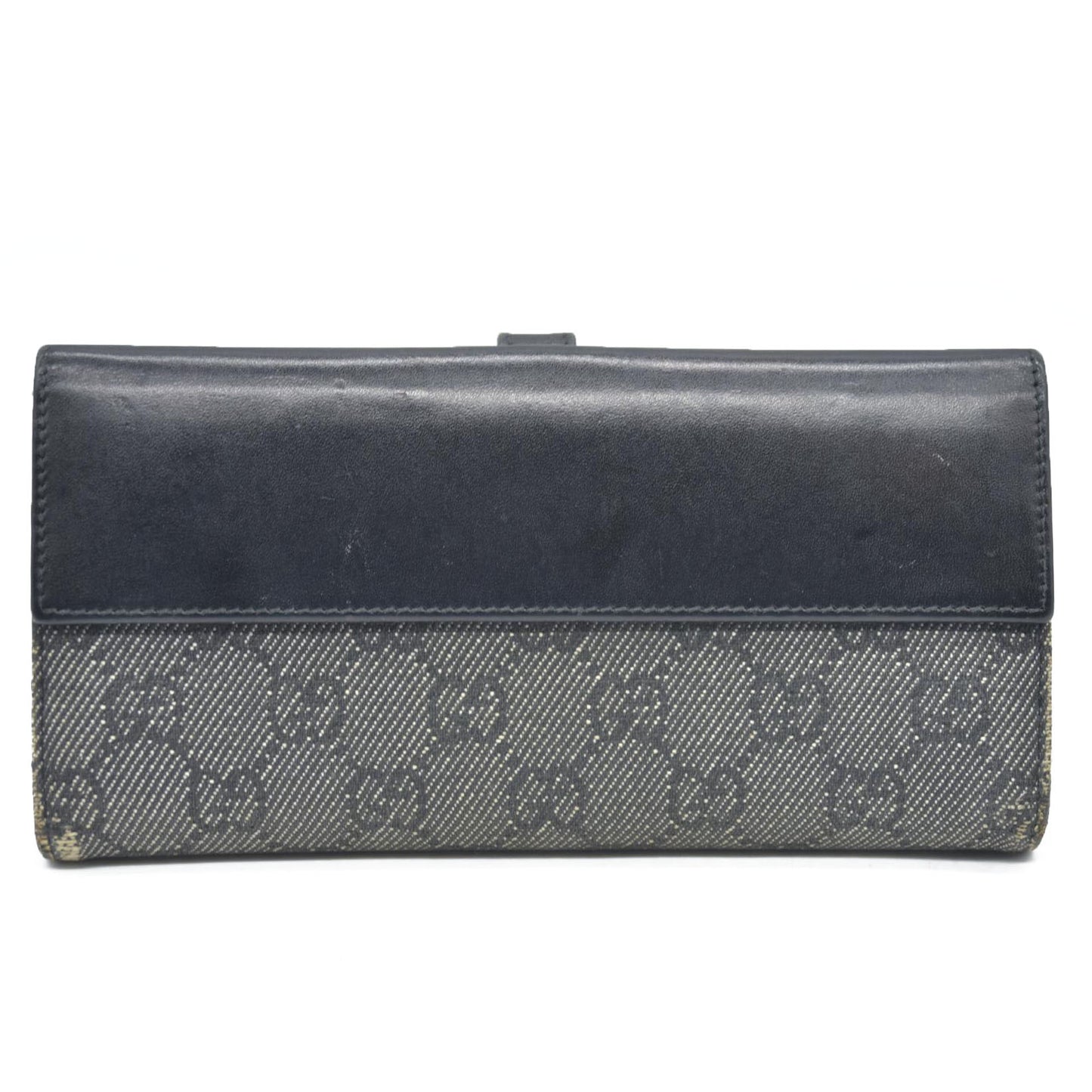 AUCTION $440 Gucci  Denim Calfskin Monogram Blake Continental Wallet Black