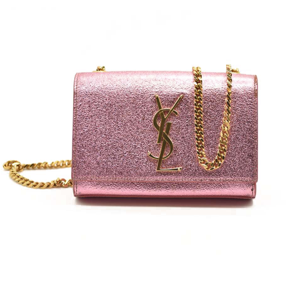 SAINT LAURENT Grain De Poudre Small Metallic Monogram Kate Satchel Old Rose