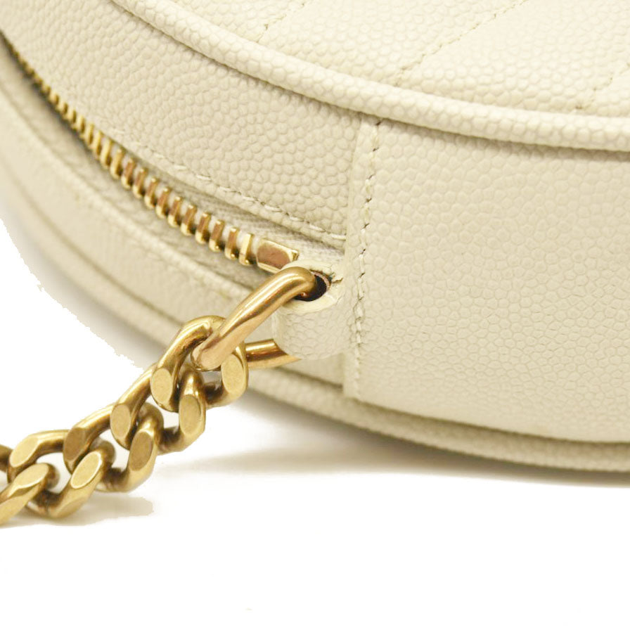 Saint Laurent  Grain De Poudre Matelasse Chevron Quilted Round Vinyle Camera Bag Crema Soft