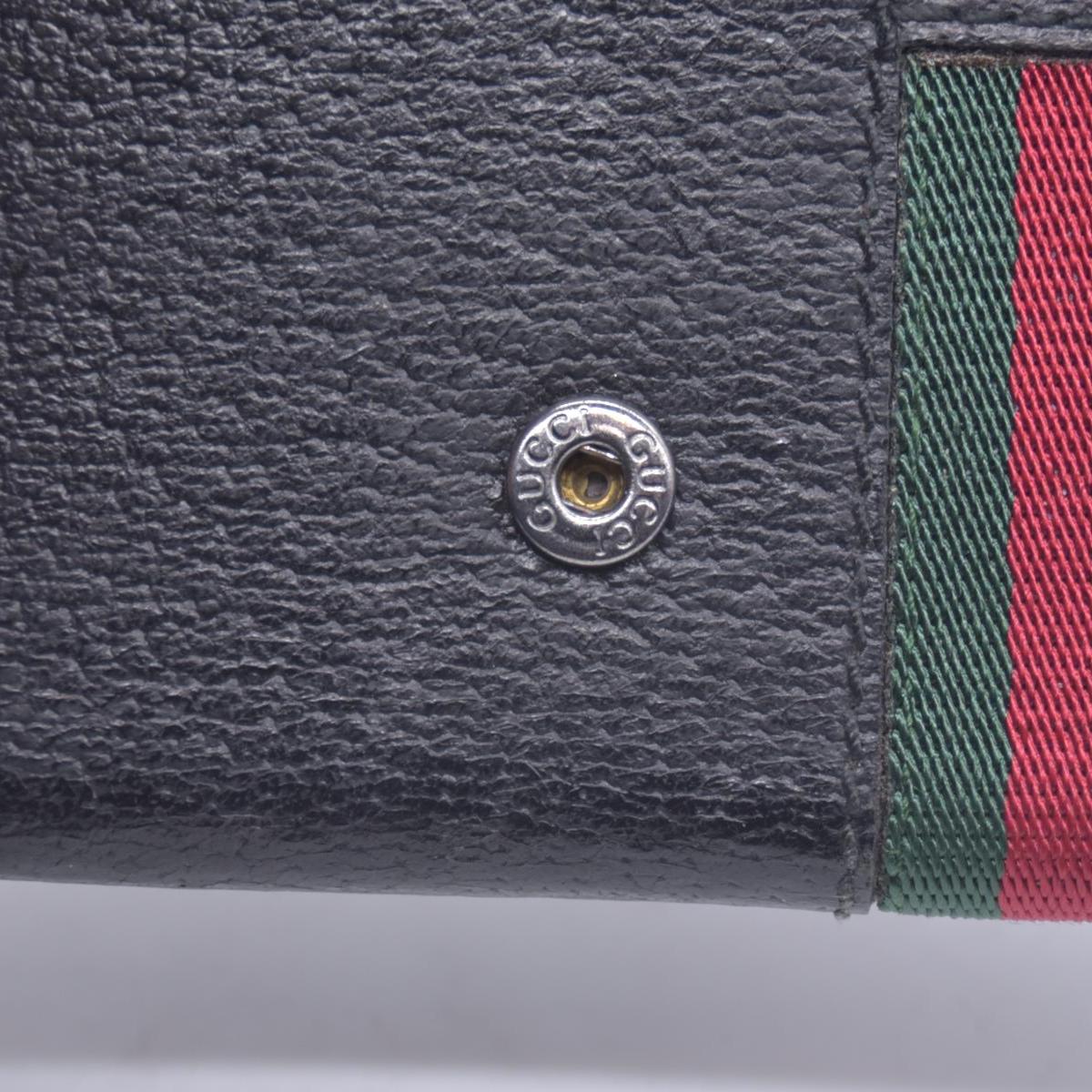 $490 Gucci Textured Calfskin Web Trifold Wallet Black CONSIGNMENT