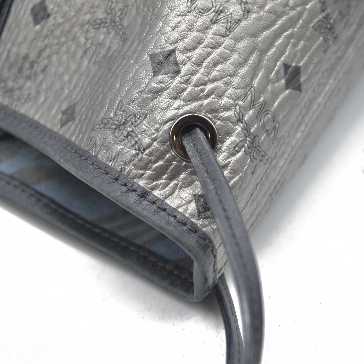 $770 MCM Tote Silver Metallic Liz Reversible Tote