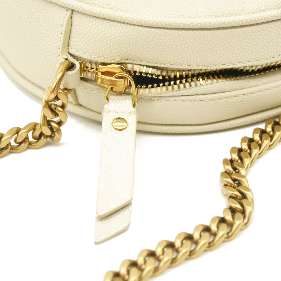 Saint Laurent  Grain De Poudre Matelasse Chevron Quilted Round Vinyle Camera Bag Crema Soft