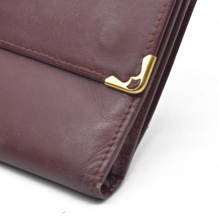 $800 Must de Cartier Leather Long Trifold Wallet Bordeaux