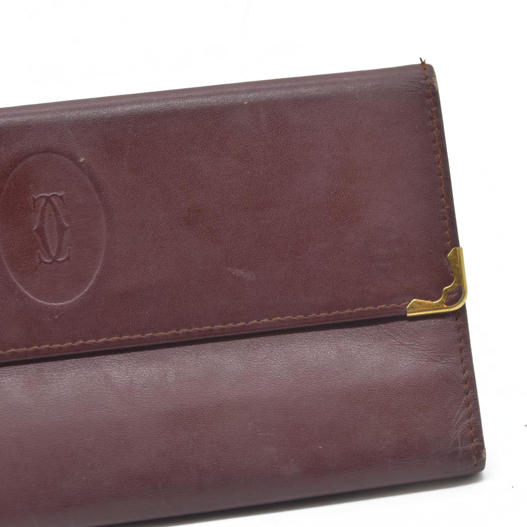 $800 Must de Cartier Leather Long Trifold Wallet Bordeaux