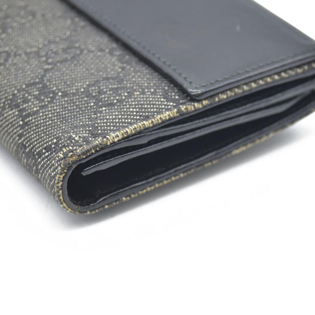 AUCTION $440 Gucci  Denim Calfskin Monogram Blake Continental Wallet Black