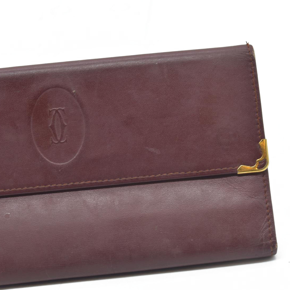 $800 Must de Cartier Leather Long Trifold Wallet Bordeaux