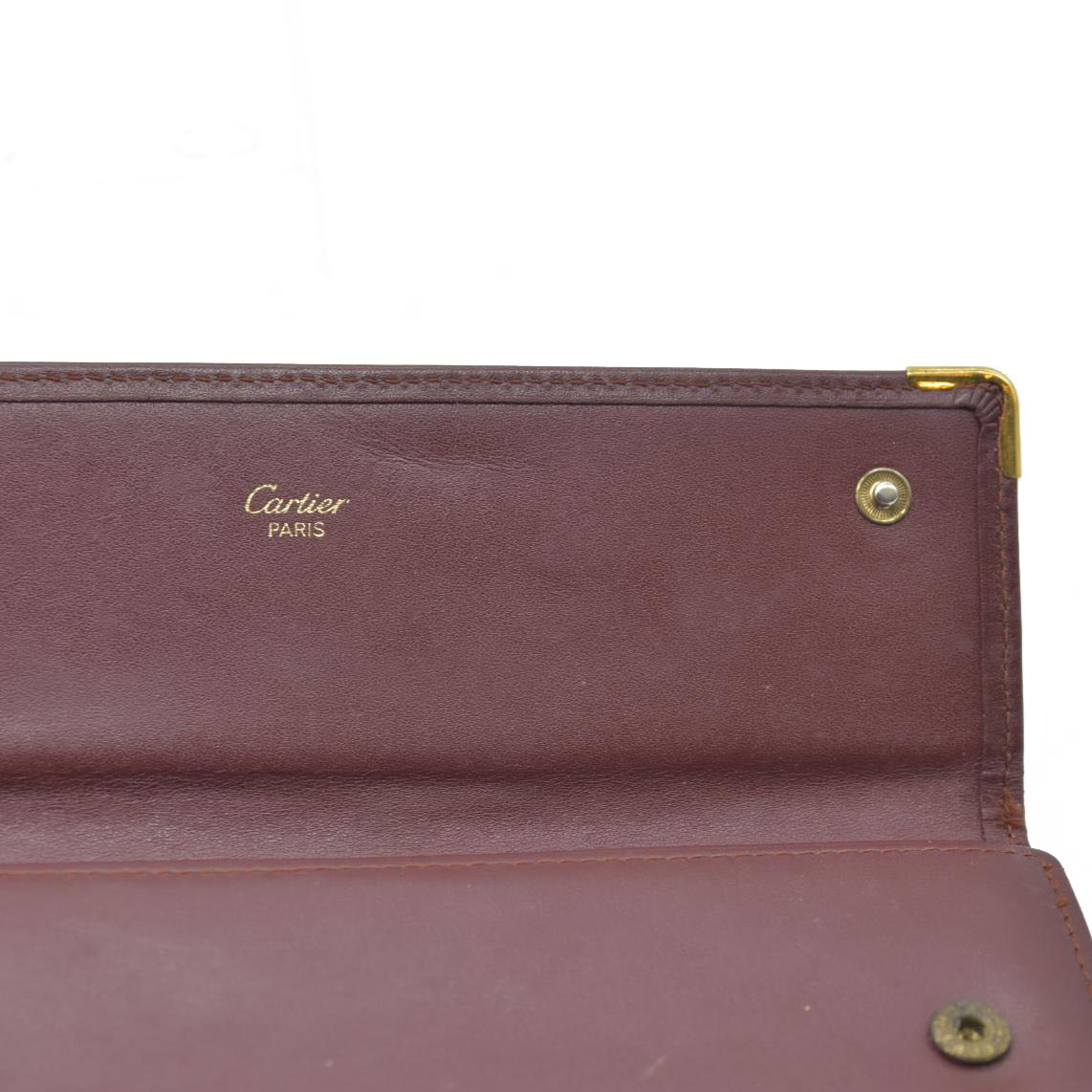 $800 Must de Cartier Leather Long Trifold Wallet Bordeaux