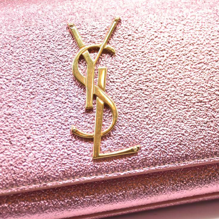 SAINT LAURENT Grain De Poudre Small Metallic Monogram Kate Satchel Old Rose