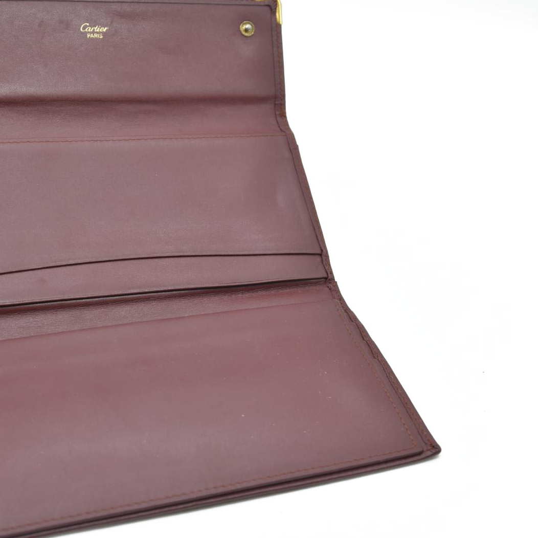 $800 Must de Cartier Leather Long Trifold Wallet Bordeaux