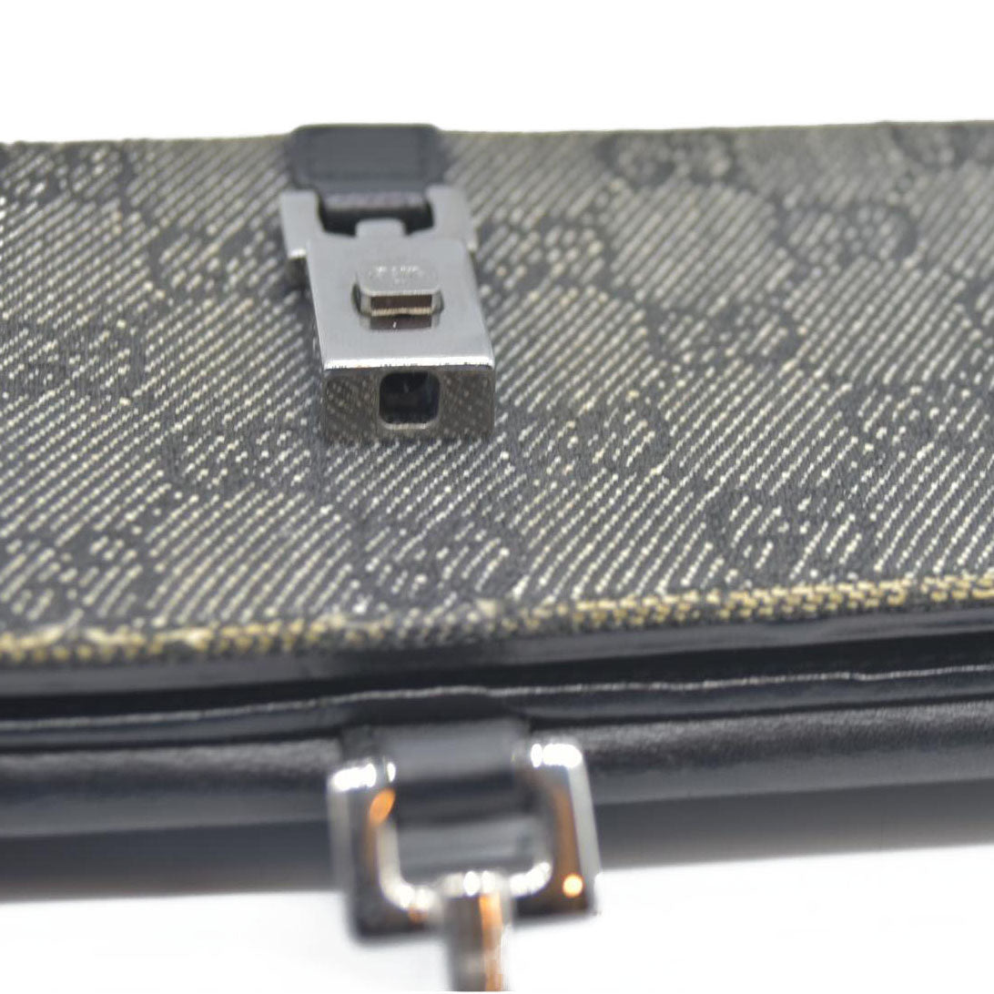 AUCTION $440 Gucci  Denim Calfskin Monogram Blake Continental Wallet Black