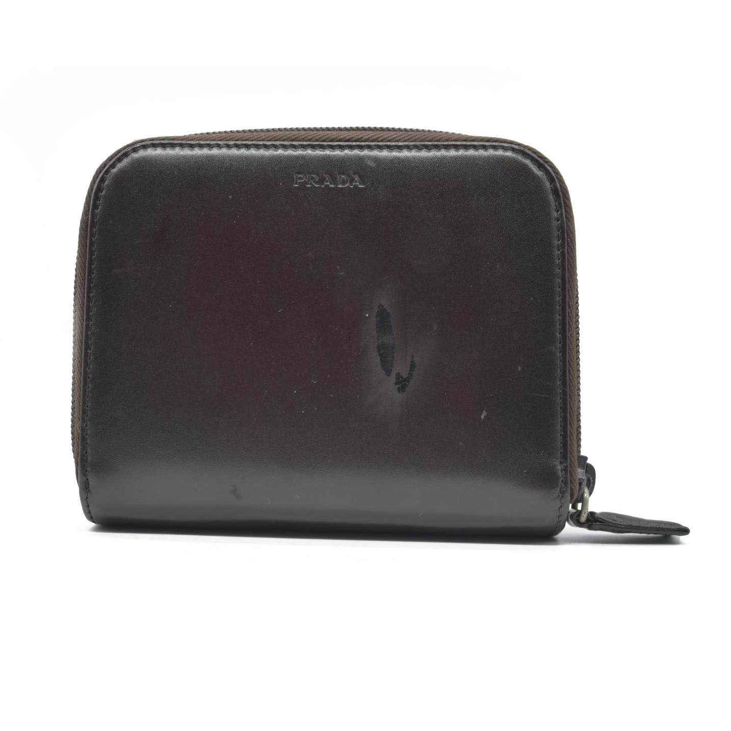 $795 PRADA Logo Leather Bifold Wallet Brown