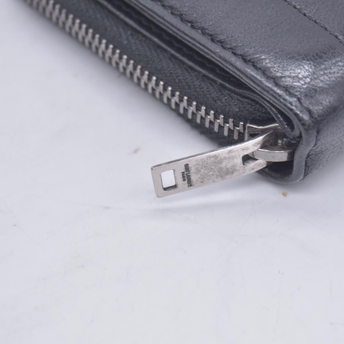 Saint Laurent Calfskin Matelasse Monogram Compact Zip Around Wallet Dark Grey CONSIGNMENT