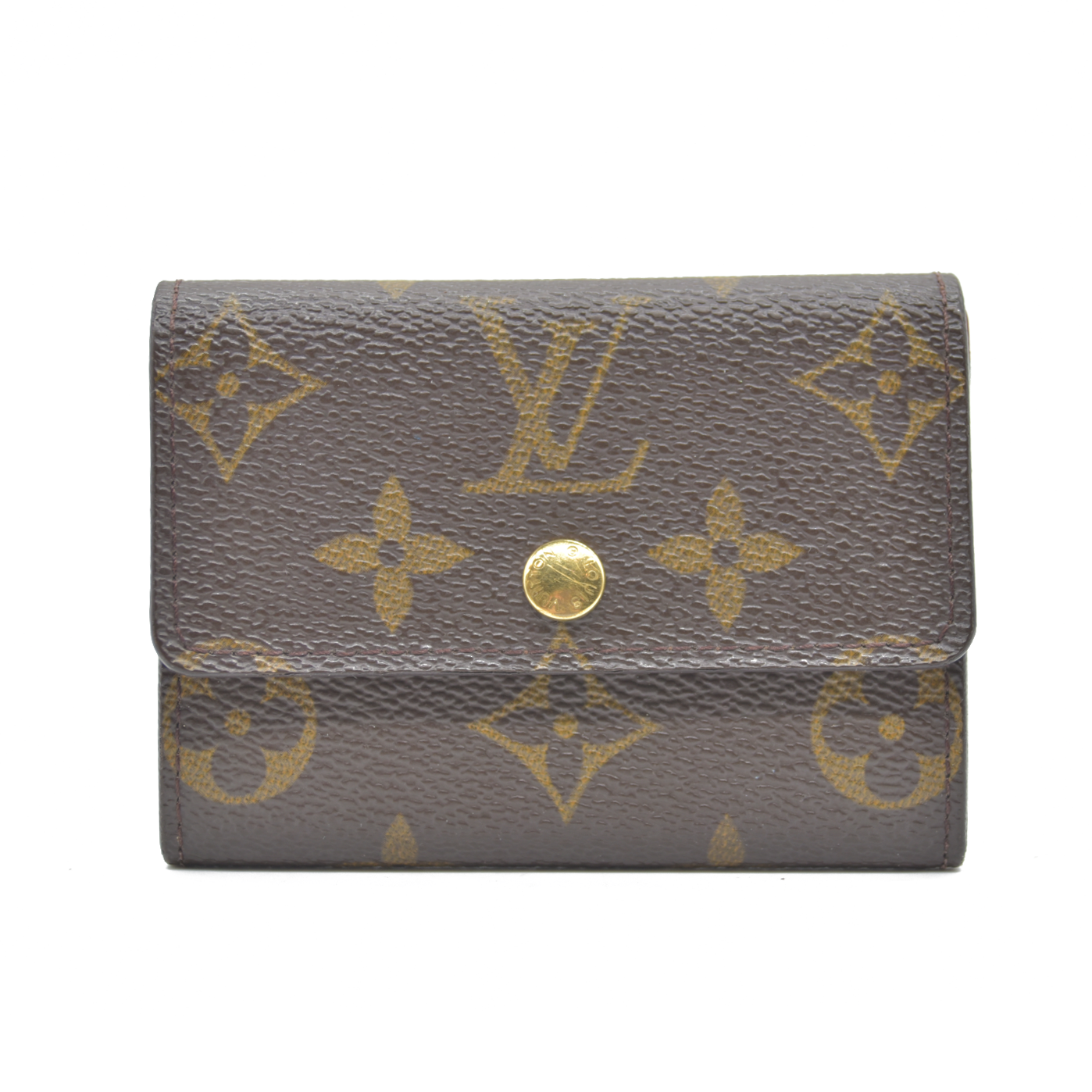 Louis Vuitton Monogram Porte Monnaie Plat Coin Purse Wallet Brown MI0011