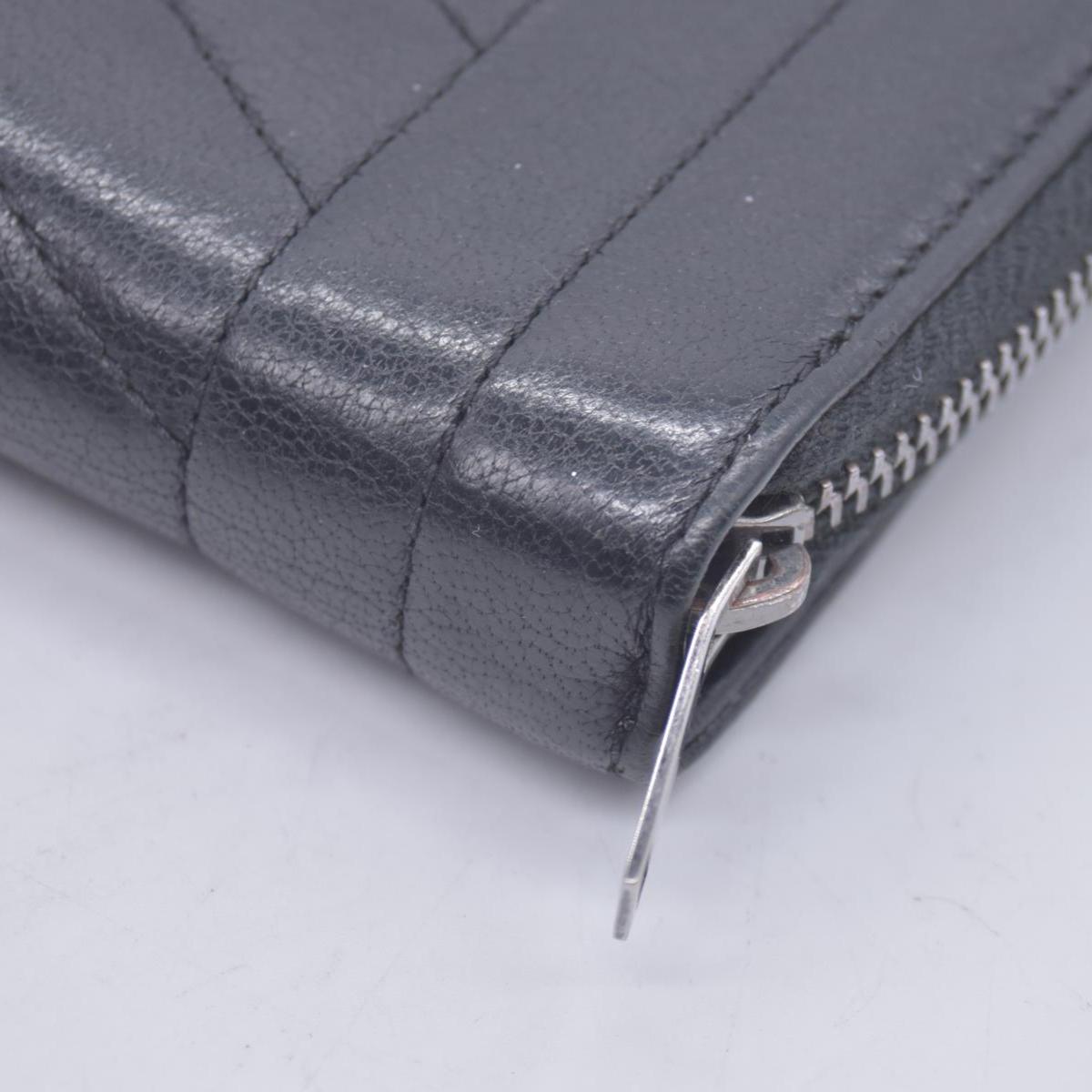 Saint Laurent Calfskin Matelasse Monogram Compact Zip Around Wallet Dark Grey CONSIGNMENT