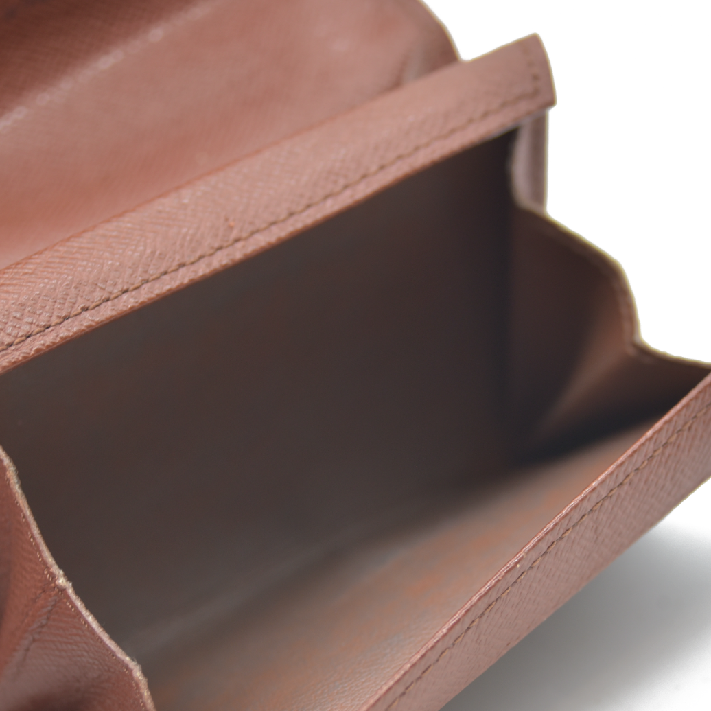 Louis Vuitton Monogram Porte Monnaie Plat Coin Purse Wallet Brown MI0011