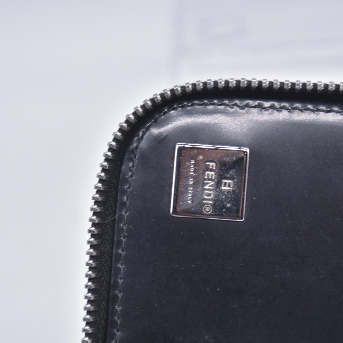 Fendi Patent FF Embossed Compact Zip Around Wallet Dark Navy CONSIGNMENT