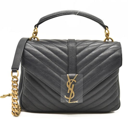 SAINT LAURENT  Sheepskin Matelasse Monogram Medium College Bag Navy