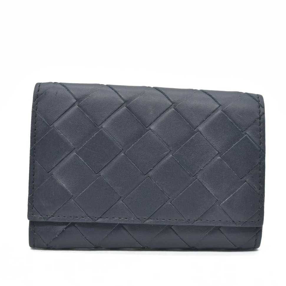 $600 Bottega Veneta Intrecciato Maxi Lambskin Leather 6 Ring Key Case Blue