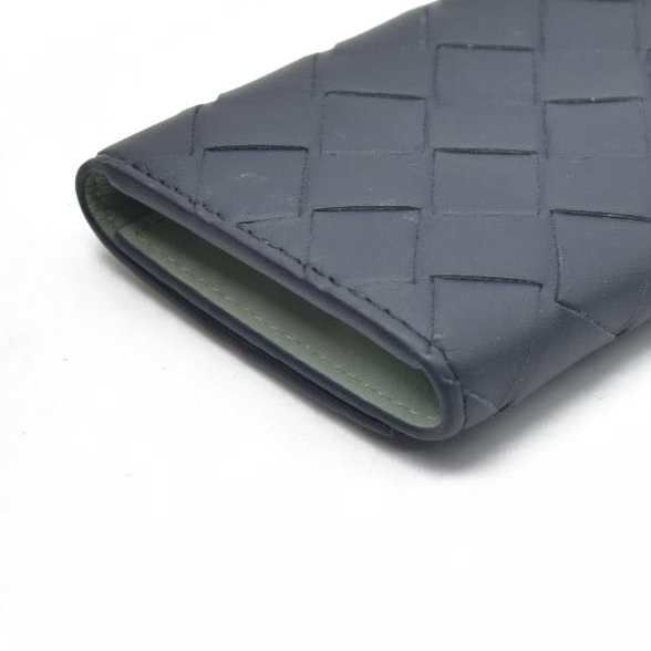 $600 Bottega Veneta Intrecciato Maxi Lambskin Leather 6 Ring Key Case Blue