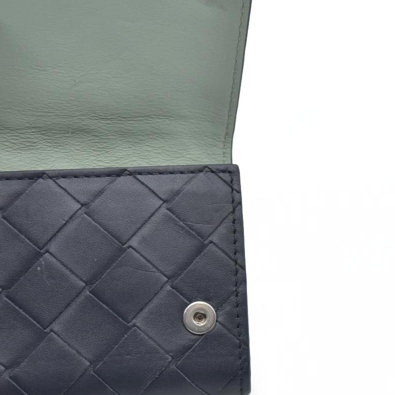 $600 Bottega Veneta Intrecciato Maxi Lambskin Leather 6 Ring Key Case Blue