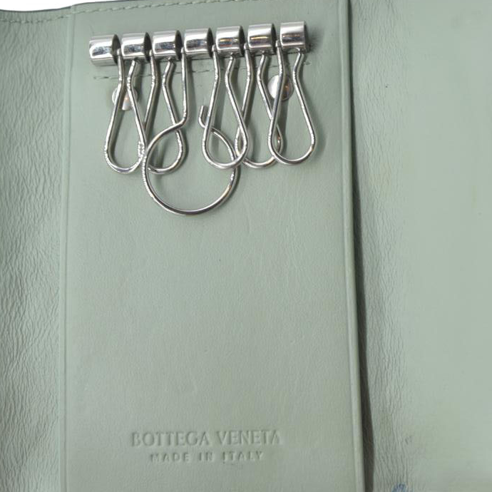 $600 Bottega Veneta Intrecciato Maxi Lambskin Leather 6 Ring Key Case Blue