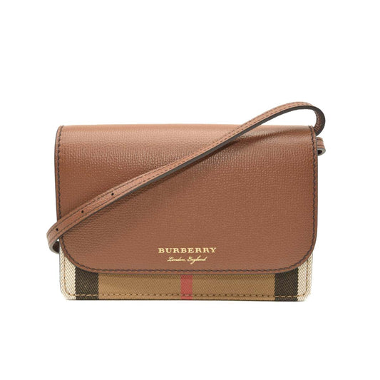 NEW BURBERRY Derby Calfskin House Check Mini Hampshire Crossbody Tan