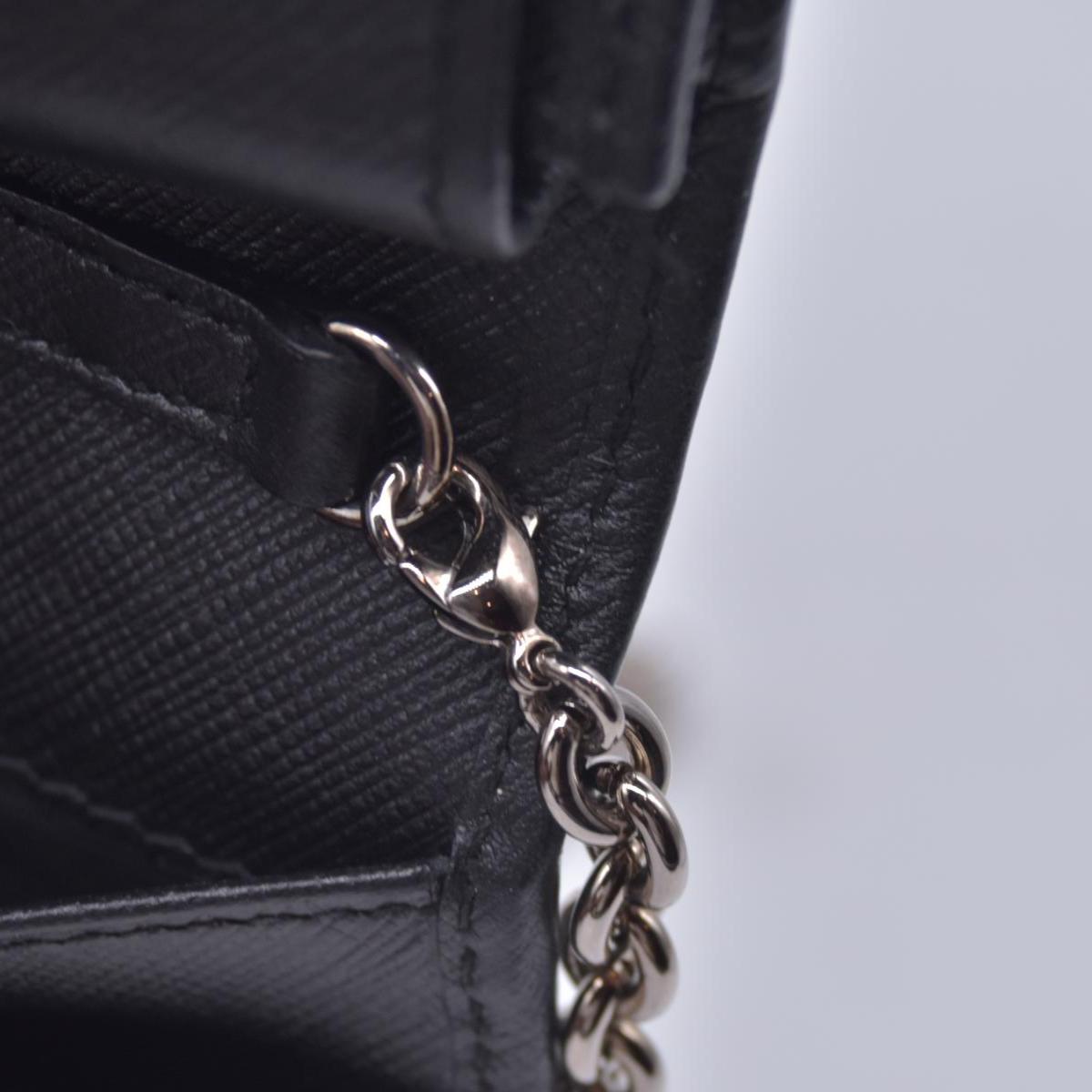 $650 SALVATORE FERRAGAMO Vara Bow Saffiano Leather Chain Flap Wallet Crossbody Black CONSIGNMENT 10021560