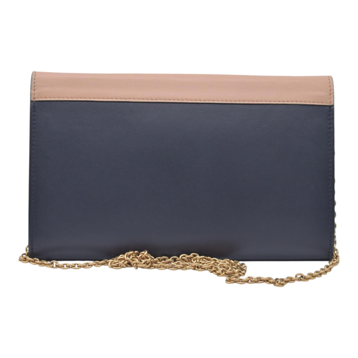 $1200 CELINE Smooth Calfskin Tri-Color Envelope Flap Wallet on Chain Navy Beige Pink CONSIGNMENT 10021559