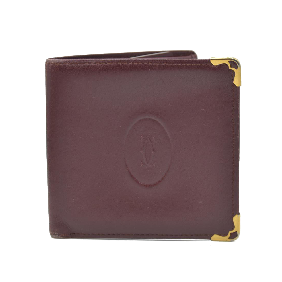 $580 Must de Cartier Leather Bifold Wallet Bordeaux