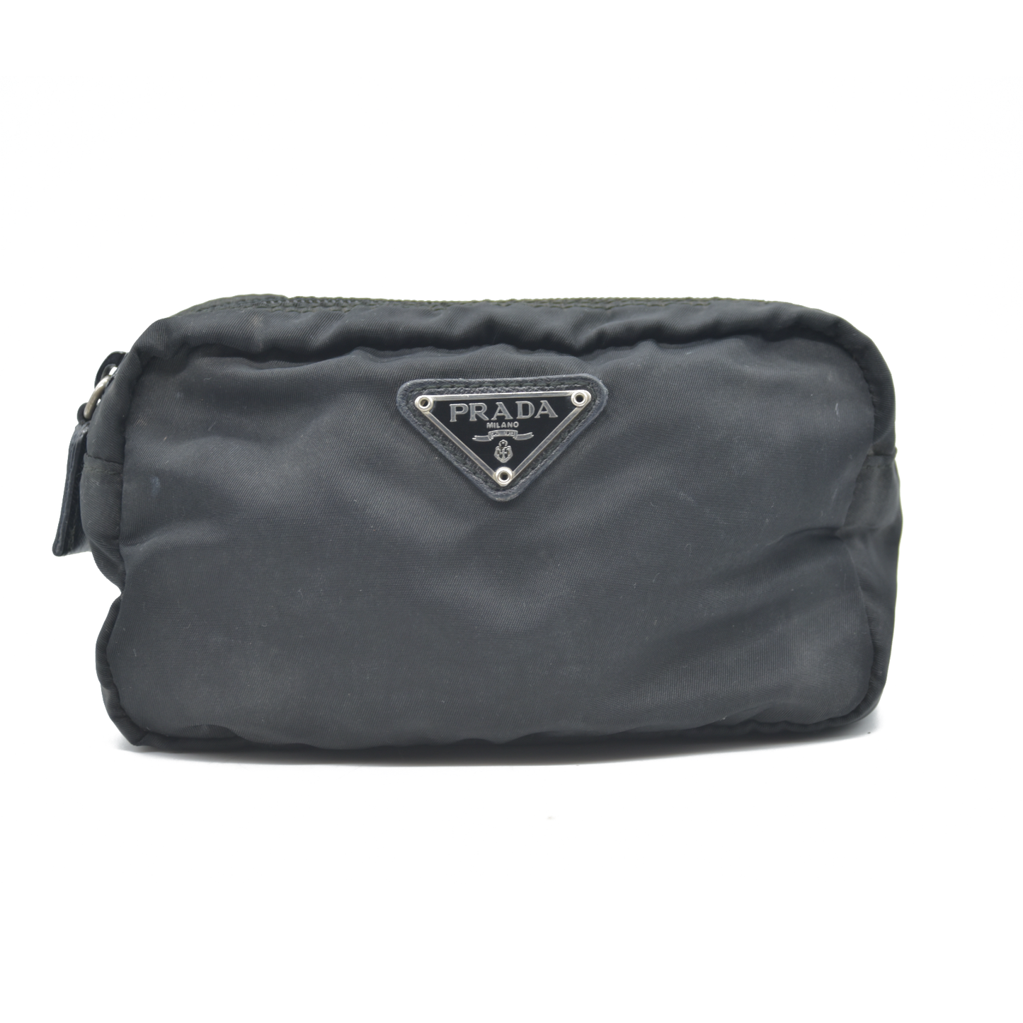 PRADA Logo Plate Nylon Cosmetic Pouch Bag Black