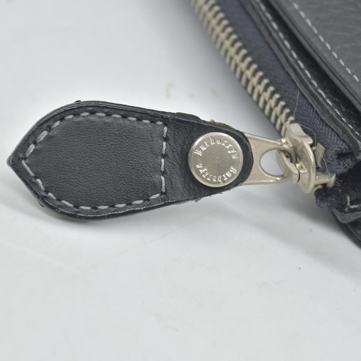 BURBERRYS Black Tumbled Leather Clutch Wristlet With Nova Check Plaid Lining CONSIGNMENT