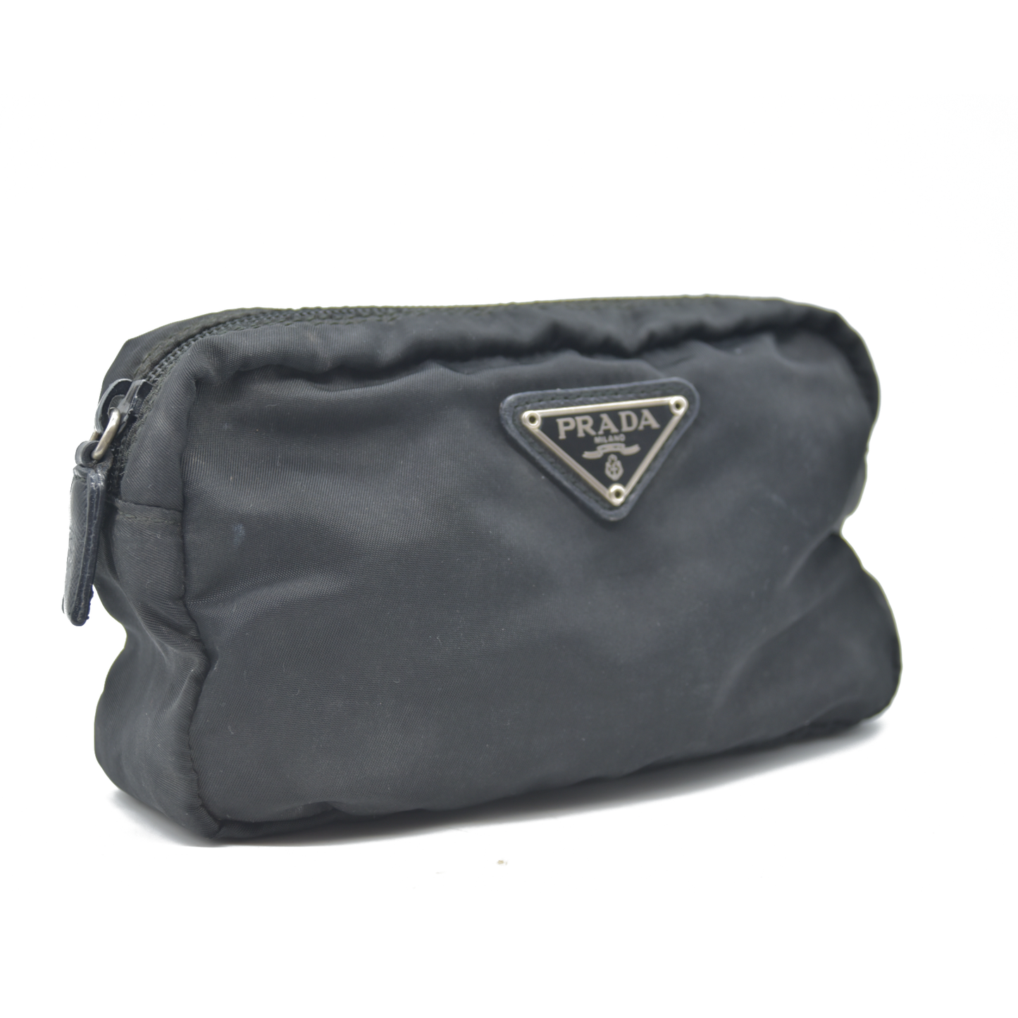 PRADA Logo Plate Nylon Cosmetic Pouch Bag Black