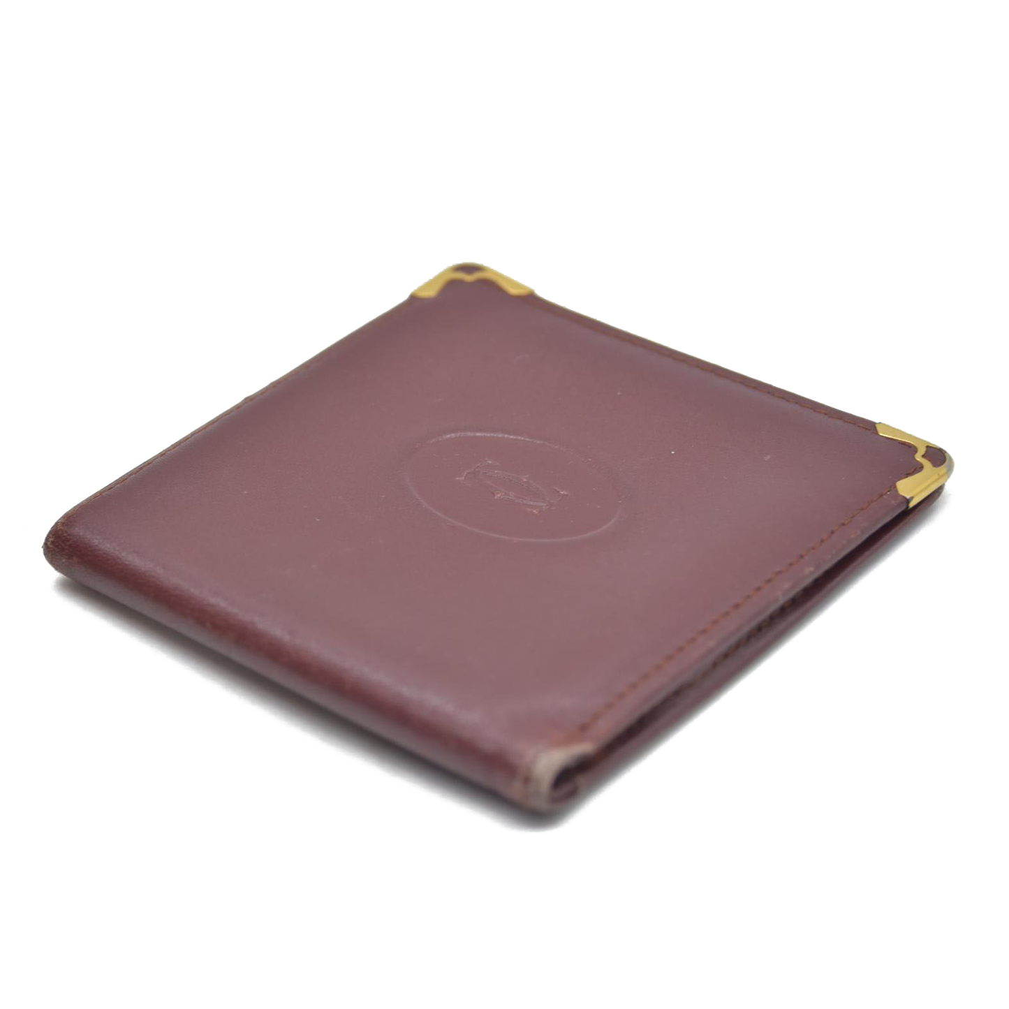 $580 Must de Cartier Leather Bifold Wallet Bordeaux