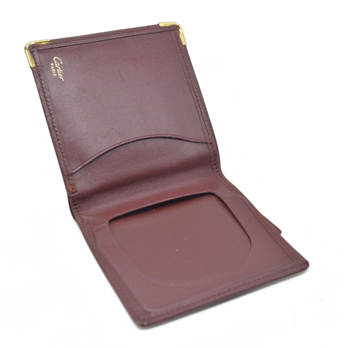 $580 Must de Cartier Leather Bifold Wallet Bordeaux