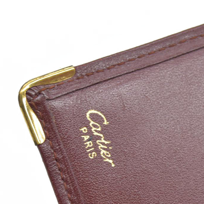 $580 Must de Cartier Leather Bifold Wallet Bordeaux